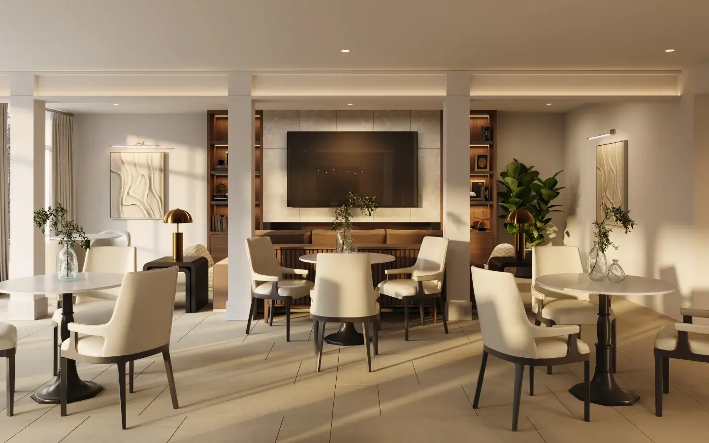 Resident lounge and clubroom at Perimeter Gardens at Georgetown, offering apartments in Dunwoody.