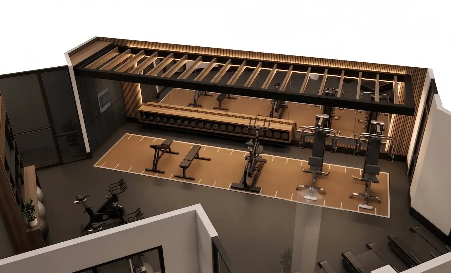 Modern fitness center with workout equipment at Perimeter Gardens at Georgetown.