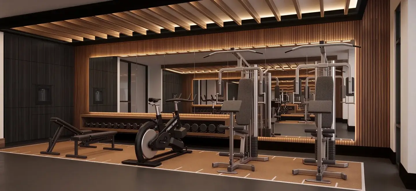 Fitness center with cardio and strength equipment at Perimeter Gardens at Georgetown.