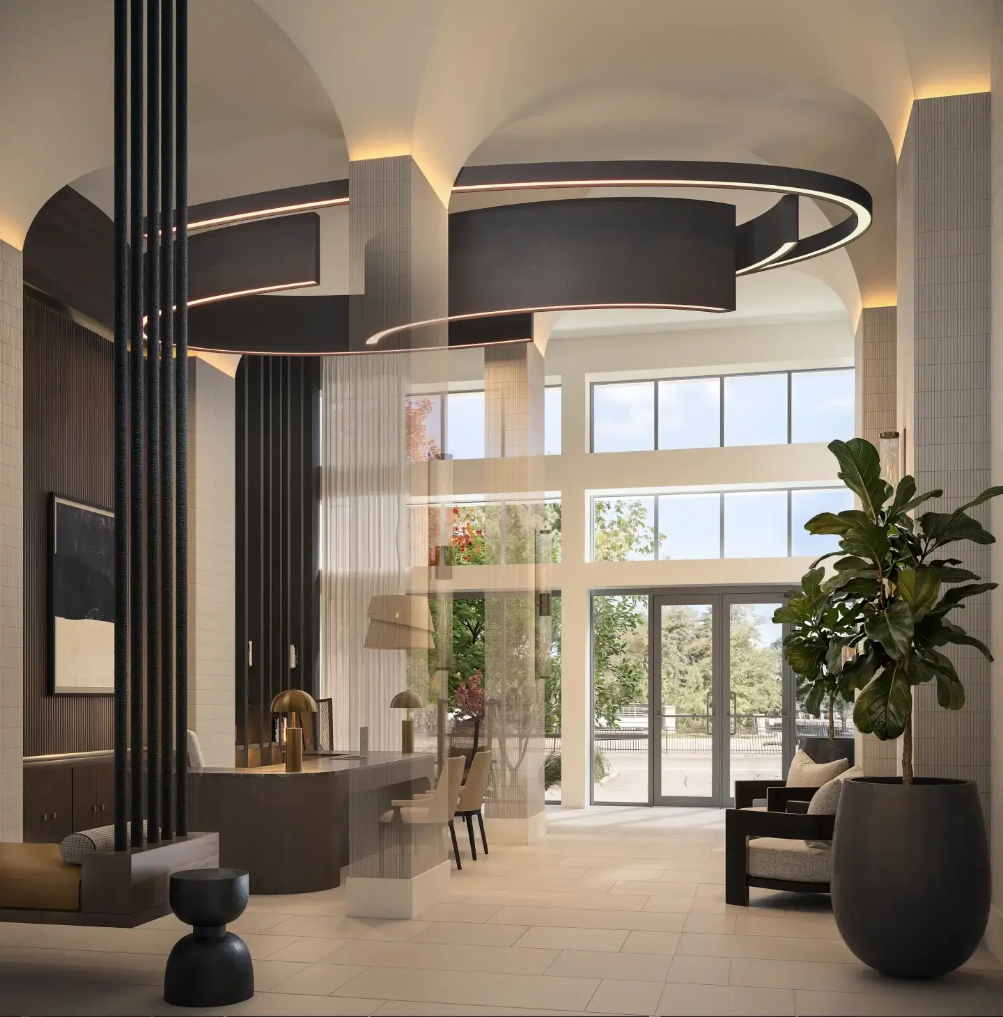 Modern apartment lobby at Perimeter Gardens at Georgetown.