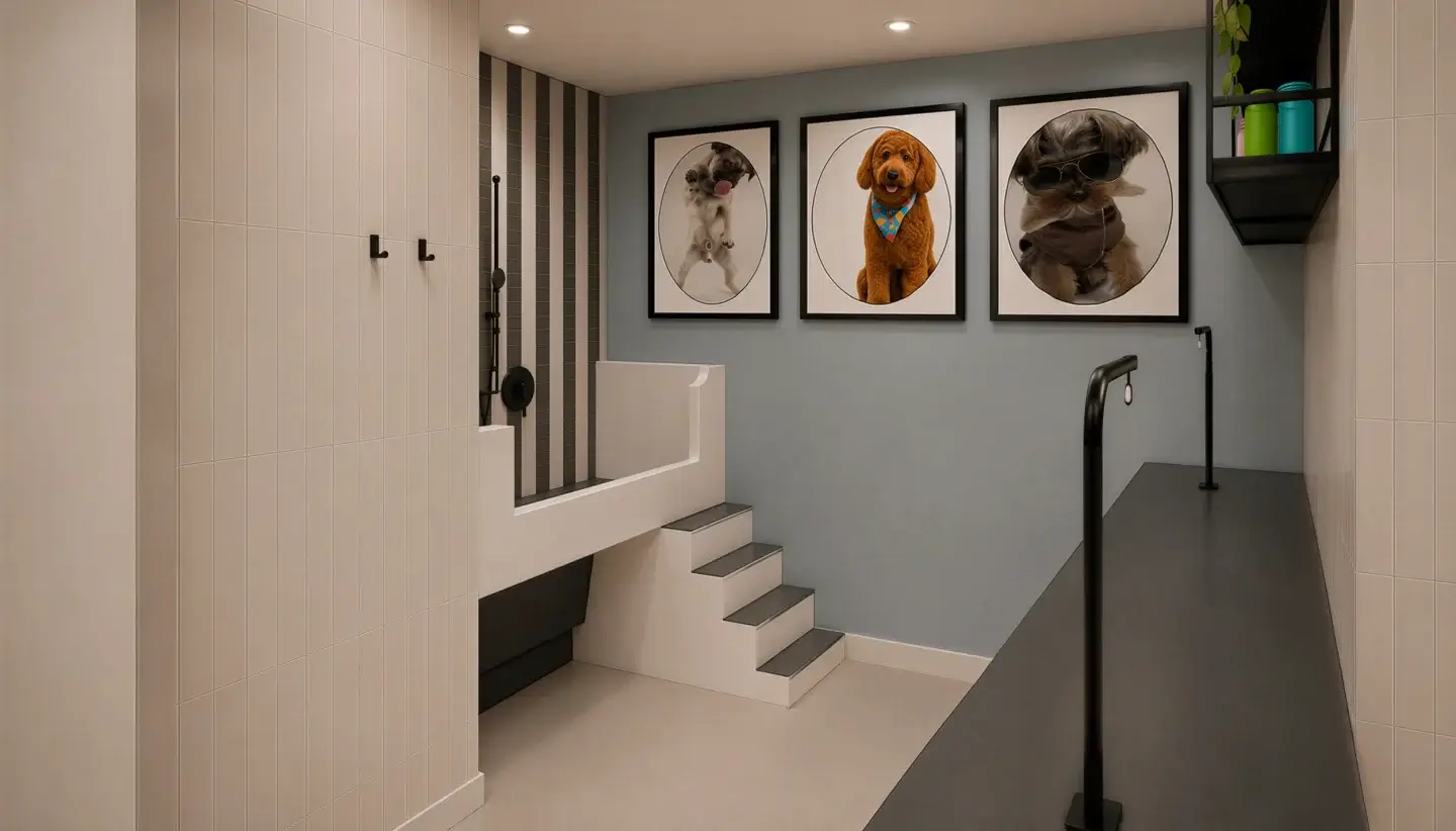 Pet spa with washing station at Perimeter Gardens at Georgetown, offering pet friendly apartments in Dunwoody.