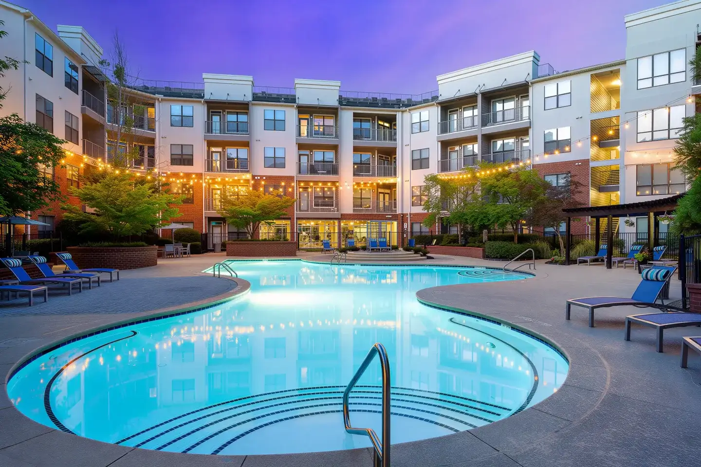 Resort-style swimming pool at Perimeter Gardens at Georgetown, offering luxury apartments in Dunwoody.